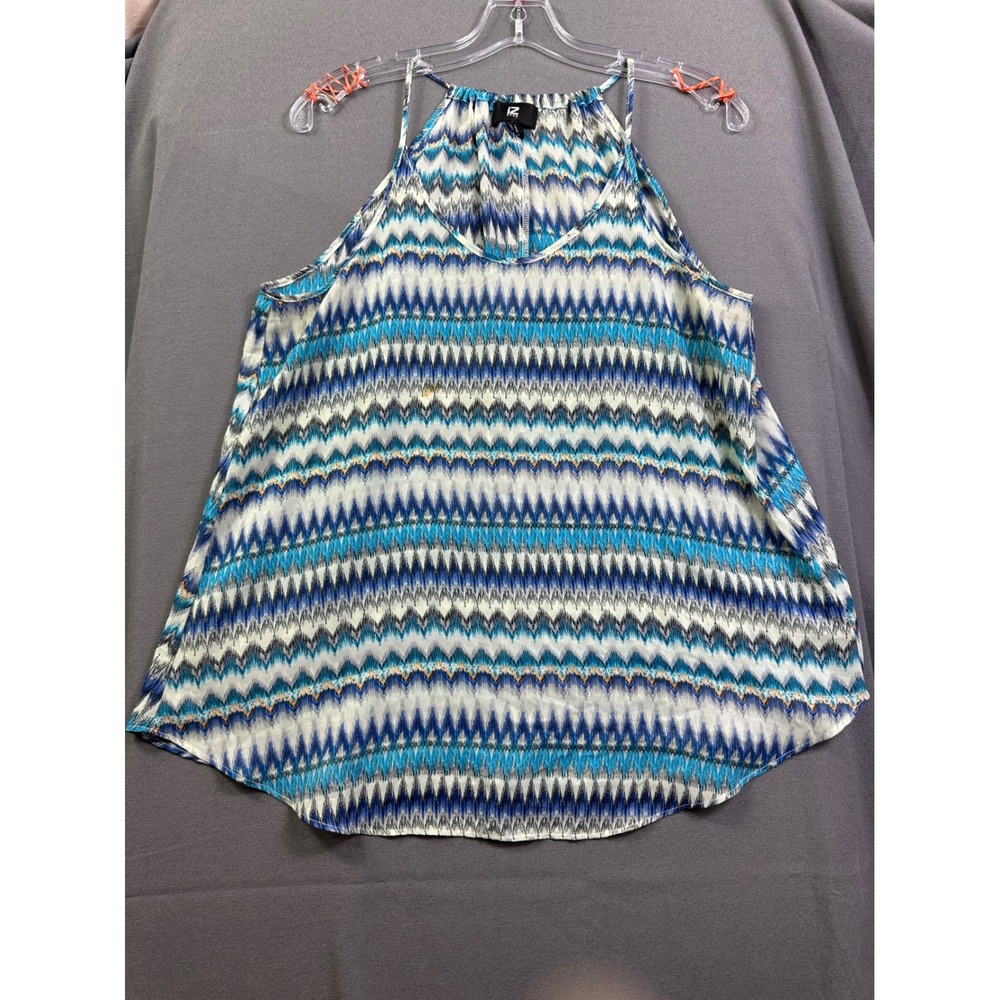 IZ Byer Women's Blue White Chevron Halter Tank Top Size‎ L Zig Zag Ikat Print